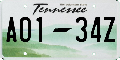 TN license plate A0134Z