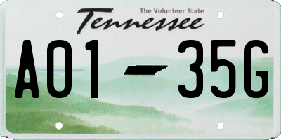 TN license plate A0135G