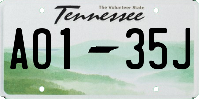 TN license plate A0135J