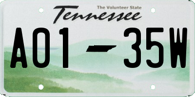 TN license plate A0135W