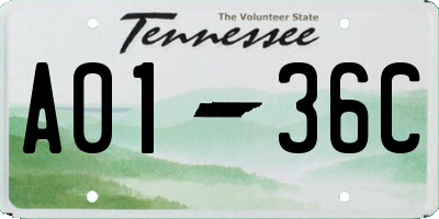 TN license plate A0136C