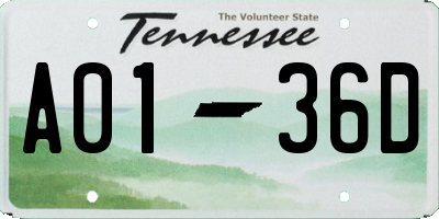 TN license plate A0136D