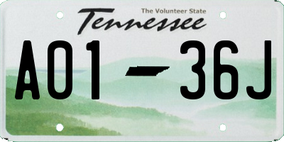 TN license plate A0136J