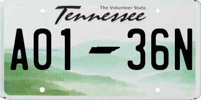 TN license plate A0136N