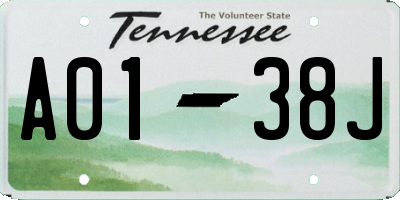 TN license plate A0138J