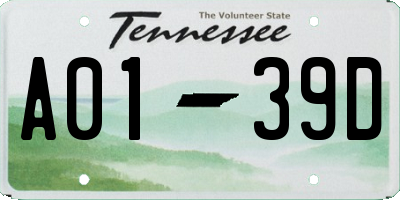 TN license plate A0139D