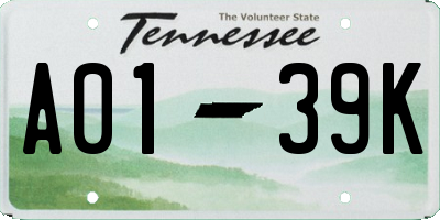 TN license plate A0139K