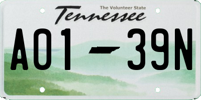 TN license plate A0139N