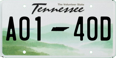 TN license plate A0140D