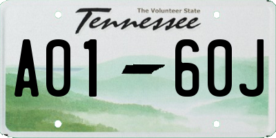 TN license plate A0160J