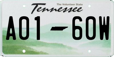 TN license plate A0160W