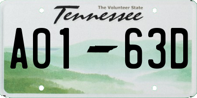 TN license plate A0163D