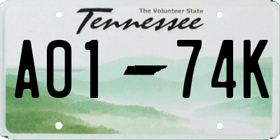 TN license plate A0174K