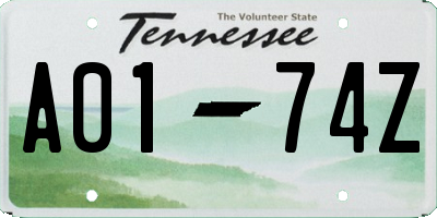 TN license plate A0174Z