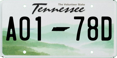 TN license plate A0178D