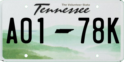 TN license plate A0178K