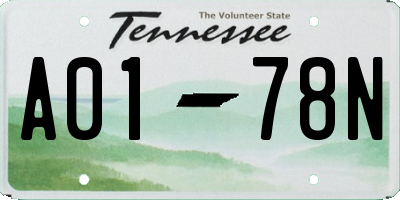 TN license plate A0178N