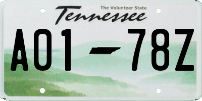 TN license plate A0178Z