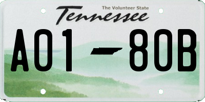 TN license plate A0180B