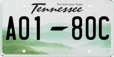 TN license plate A0180C