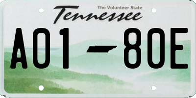 TN license plate A0180E