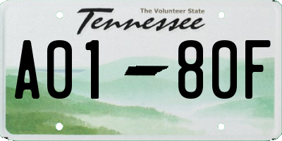TN license plate A0180F
