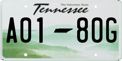 TN license plate A0180G