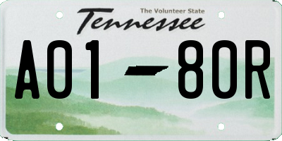 TN license plate A0180R