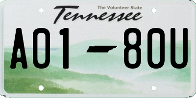 TN license plate A0180U