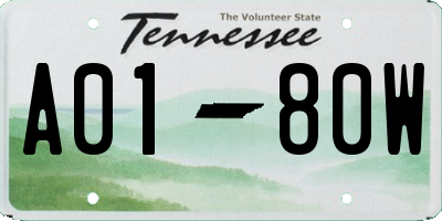 TN license plate A0180W