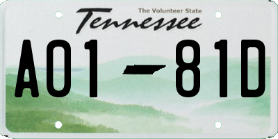 TN license plate A0181D