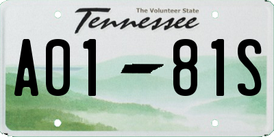 TN license plate A0181S
