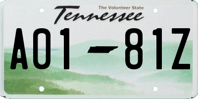 TN license plate A0181Z