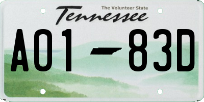 TN license plate A0183D