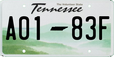 TN license plate A0183F