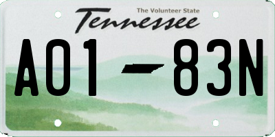 TN license plate A0183N