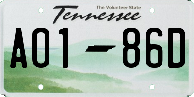 TN license plate A0186D