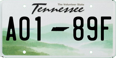 TN license plate A0189F