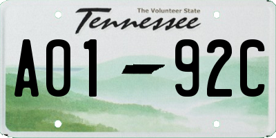 TN license plate A0192C