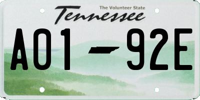 TN license plate A0192E