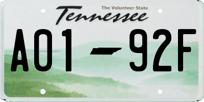 TN license plate A0192F