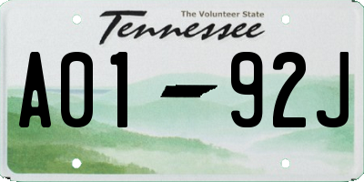 TN license plate A0192J