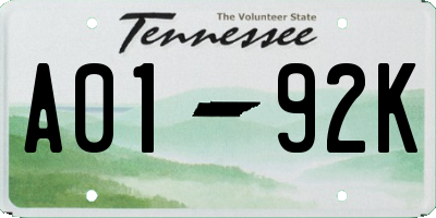 TN license plate A0192K