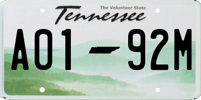 TN license plate A0192M
