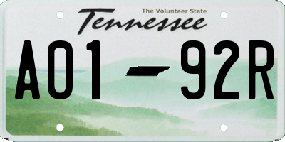 TN license plate A0192R