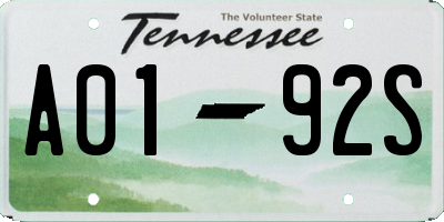 TN license plate A0192S