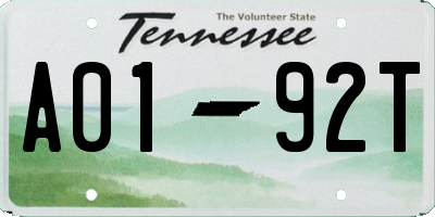 TN license plate A0192T