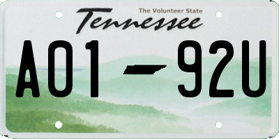 TN license plate A0192U