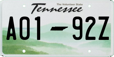 TN license plate A0192Z