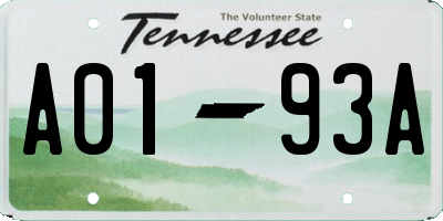 TN license plate A0193A